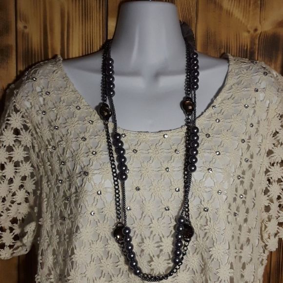 none Jewelry - Long Metallic Gray Necklace